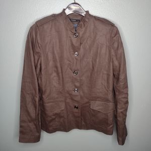Yumi Mazao Women's Military Jacket Blazer Brown Linen Button Up Coat A13